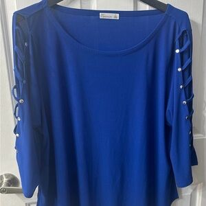 89th & Madison Women's Royal Blue Blouse with Lattice Sleeves